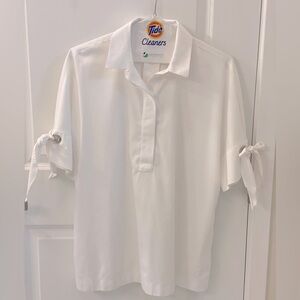 Chicos White Blouse NWOT! size 2 w/bow sleeves. Non-wrinkle material! Never worn